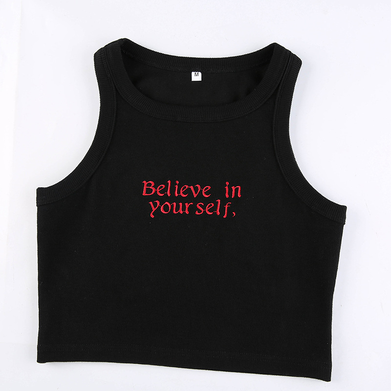 sexy round neck embroidered sling vest NSLQ39827