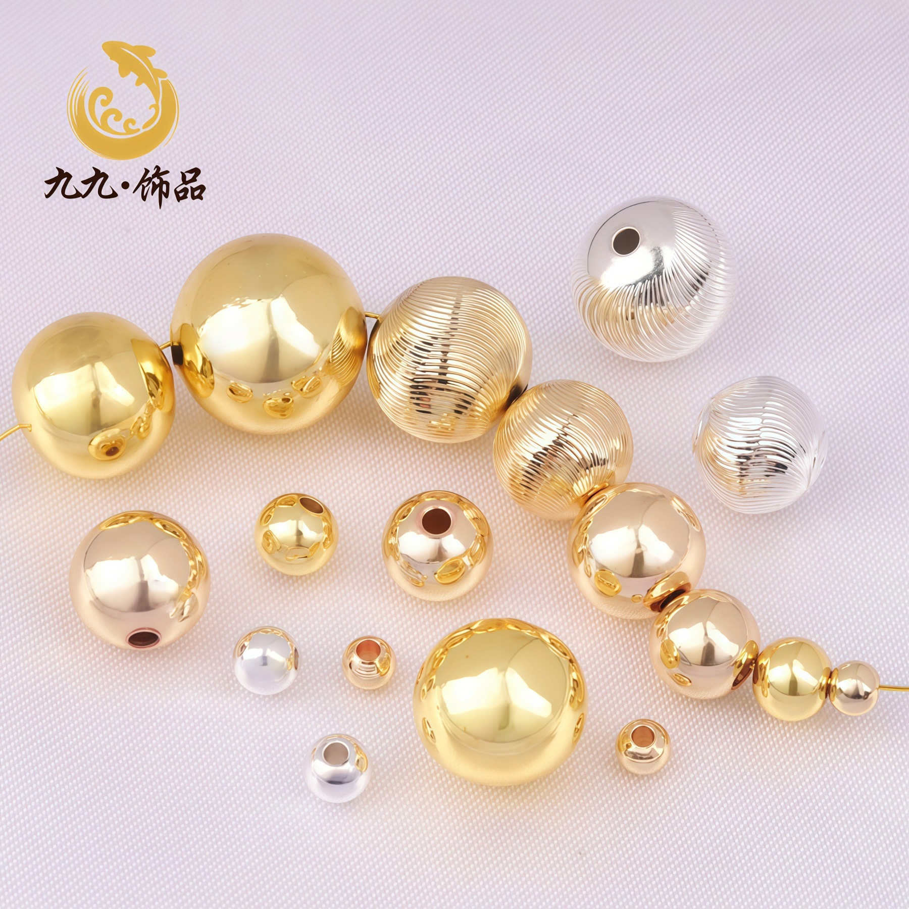 18k包金保色铜珠12mm大号空心珠圆珠猫眼珠批花珠串珠diy饰品配件