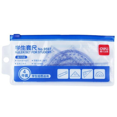 Effective student set of ruler triangle plate protractor geometry tool primary and secondary school students exam ruler drawing transparent ruler