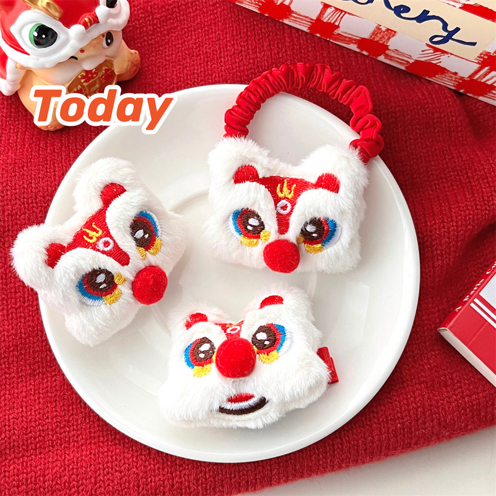 Año nuevo de la felpa de la muñeca del león accesorios para el cabello nacional de moda decorativa muñeca broche chica corazón corbata Cola de Caballo pelo anillo horquilla