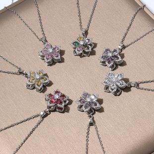 Necklace with zircon, fashionable design pendant stainless steel, internet celebrity, flowered 2