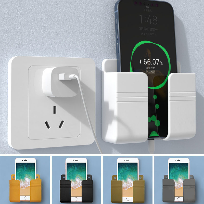 Wall-Mounted Adhesive Remote Control Holder Storage Box for Mobile Phone Charging Dock, No-Drill Wall Storage Rack