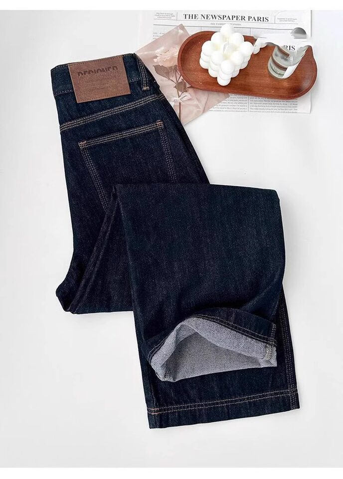 Quần jean nữ ống đứng cạp cao dáng suông ống rộng, chất denim dày, có bản lót lông cừu — Denim Blue-Small (dưới 158cm), Ningdan màu xanh kéo dài (trên 164cm), Quần denim màu xanh (dưới 163), Ning Dan Blue Extended (Lót lông cừu, cao 164cm+) chi tiết 7
