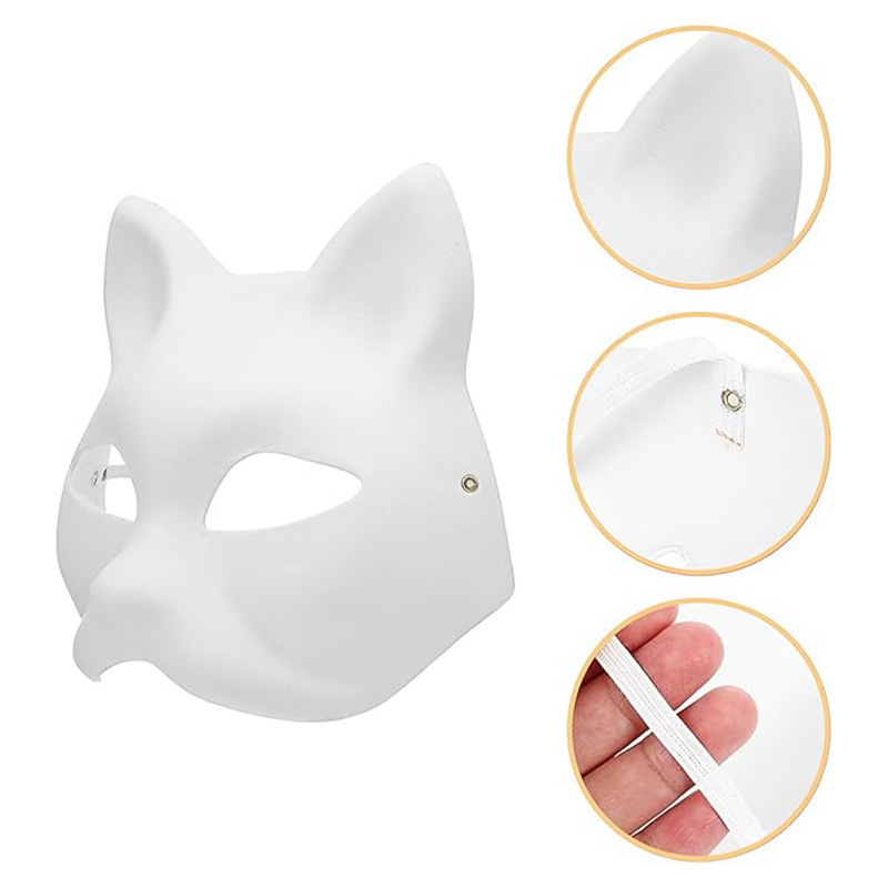 En blanco pintado a mano cara de gato máscara de zorro máscara de pulpa DIY máscara de cara entera máscara de mitad de cara máscara de dibujo infantil