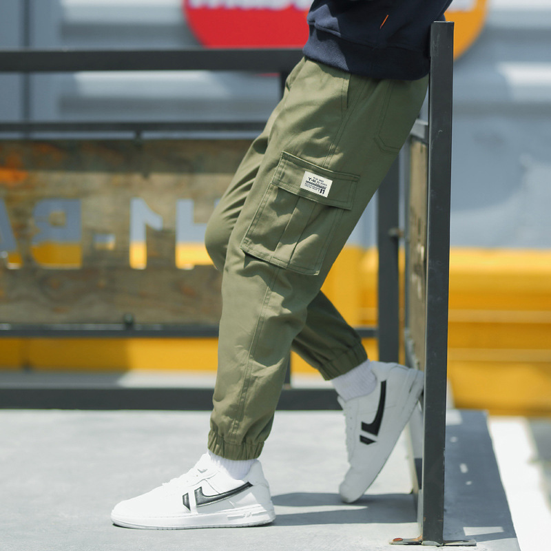 Pantalones de bolsillo retro al aire libre pantalones deportivos calientes pantalones largos japoneses sueltos