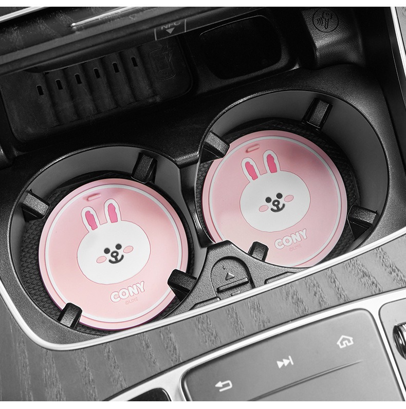 Brown Bear Co-Branded Car Cup Mat, Universal Storage Mat, Car Anti-Slip Mat, Cartoon Decoration for the Car, Car Accessories
