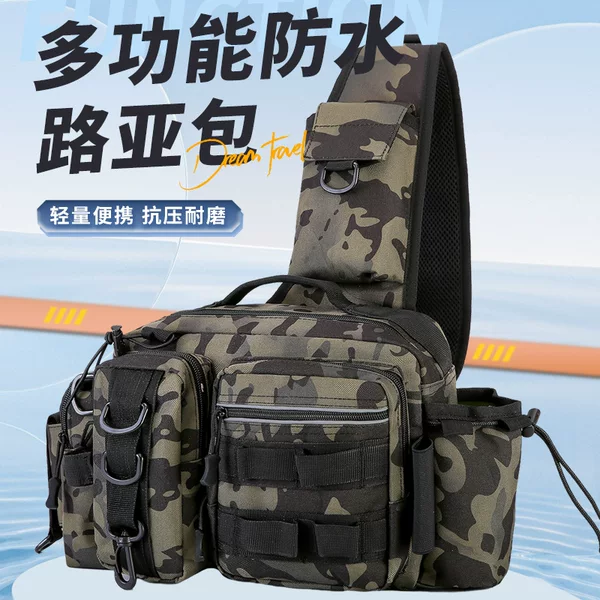 Lure Fishing Waist Bag, Shoulder Bag, Crossbody Bag, Fishing Rod Bag, Bait Box, Fishing Gear Bag, Large Capacity Camouflage Fishing Bag