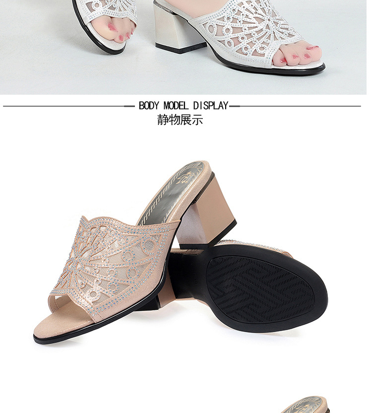 Dép sandal nữ gót vuông đính đá lấp lánh phong cách thời trang — Màu vàng chi tiết 16
