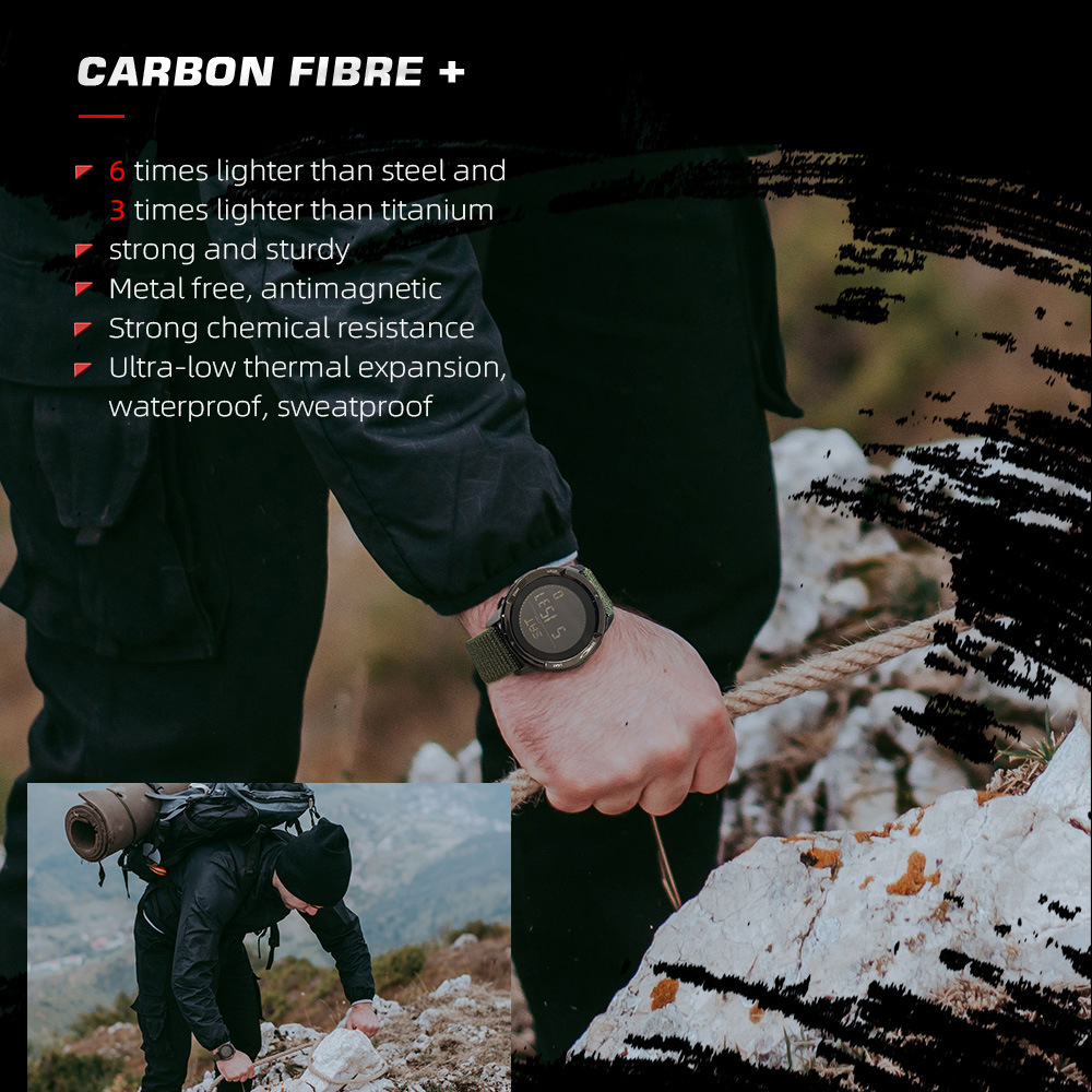 Sportliche Digitaluhr für Herren mit Kompass, wasserdicht, Carbonfaser, Unisex-Smartwatch, Business-Luxus/robuster Sport-Stil_voghion.com