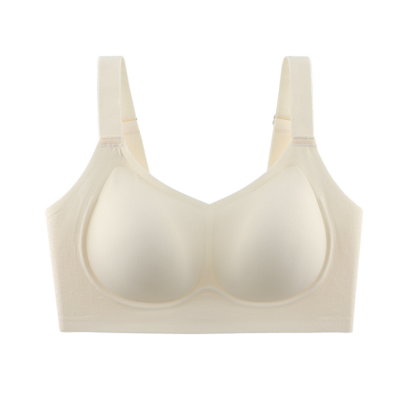 Ropa interior delgada sin costuras para mujer, pechos grandes, pequeños, delgados, sin anillo de acero, copa completa, leche, sujetador de talla grande anti-flacidez