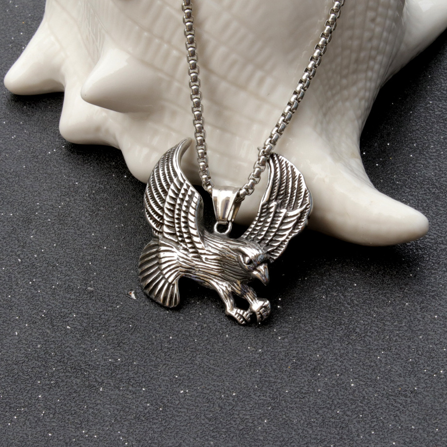 Stainless Steel Flying Eagle Necklace For Men Titanium Pendant_voghion.com