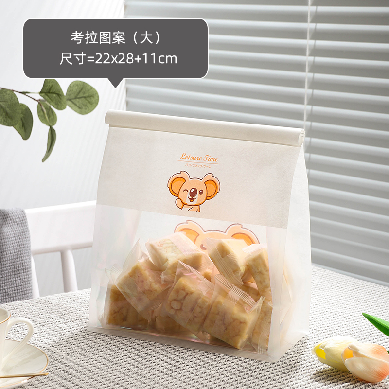 Bolsas de tostadas, bordes de alambre de hierro, sellado, pan rebanado, leche, dátiles, crispado de nieve, horneado transparente, punto oeste