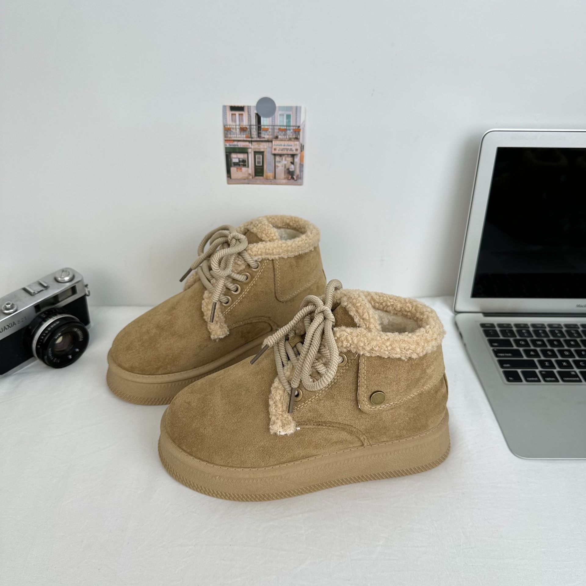 Yuanbo 2024 estudiantes de invierno zapatos de nieve de todo fósforo ropa exterior de mujer estilo coreano zapatos de algodón de lana gruesa zapatos de algodón cálido de tubo medio image 3