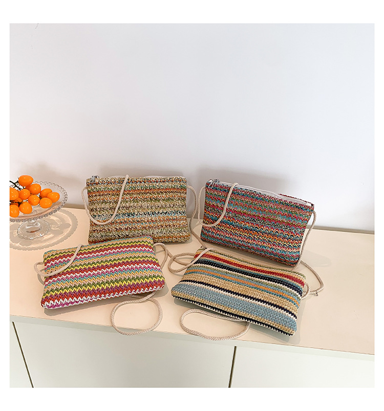 Women's Straw Stripe Basic Vintage Style Square Zipper Straw Bag display picture 10