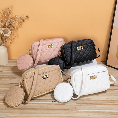 Small fragrance bag two-piece set  new diamond crossbody bag women's storage bag simple large-capacity cosmetic bag