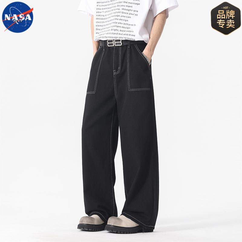 NASA Brand American Heavy Fare Jeans Men's Trendy Brand Retro Washed Loose Straight Casual Denim Pants