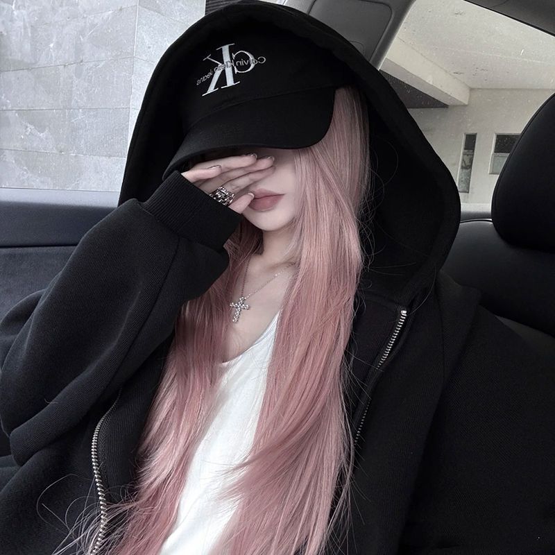 许昌假发女粉色长直发y2kk辣妹lolita显白自然中分高层次jk全头套|undefined