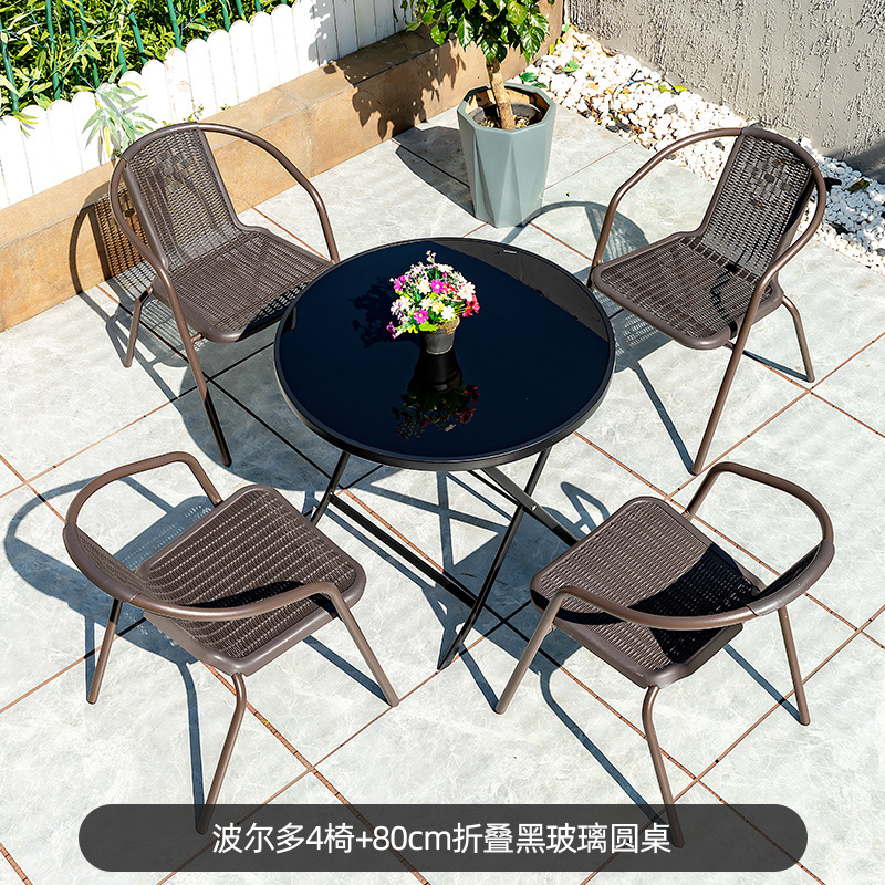 Juego de mesa y sillas de patio de hierro forjado con sillas de mimbre, para jardín