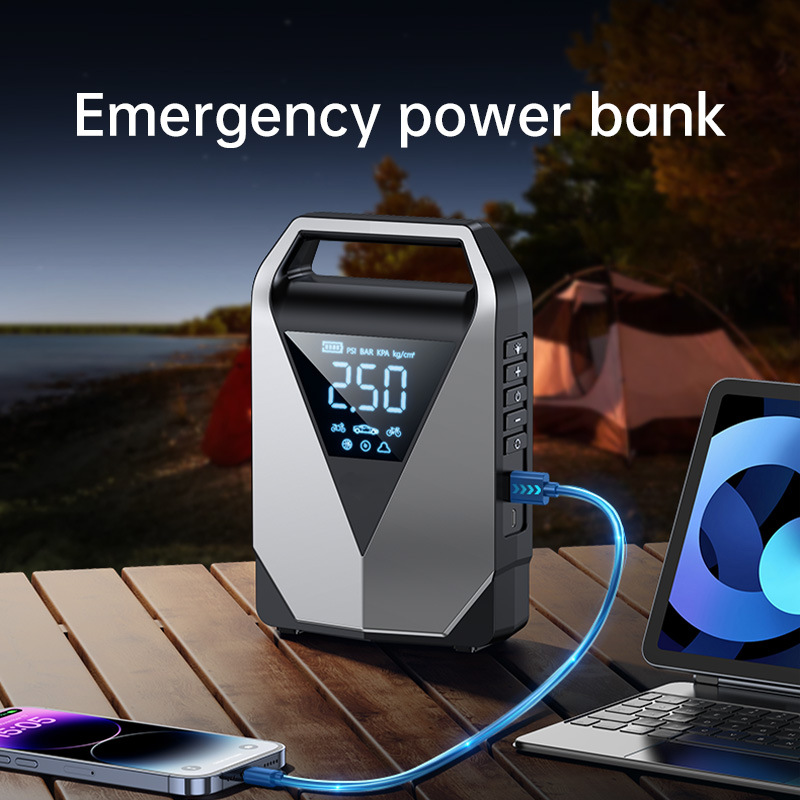 Large-Capacity Ld12 Cross-Border Car Emergency Jump Starter with Built-In Air Pump and Multi-Function Power Bank