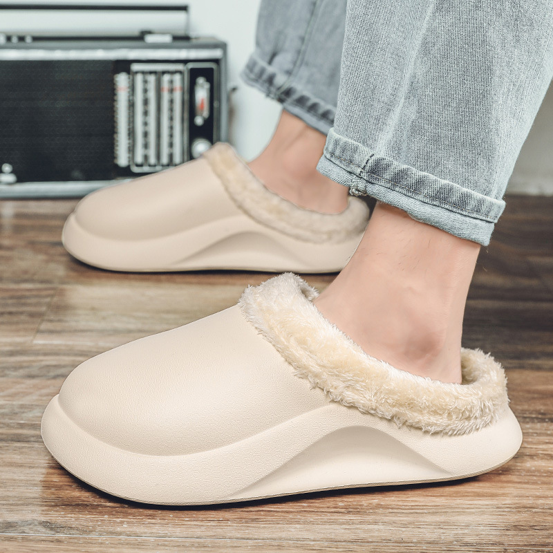 2024 nuevo trapeador de algodón casual para hombres de otoño e invierno en casa moda simple color sólido más terciopelo trapeador Baotou zapatos de algodón para hombres