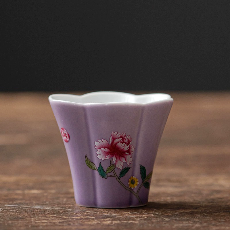 德鸿窑 Dielianhua flower mouth cup macaron glaze ceramic tea cup master cup female tea set tea cup drinking tea