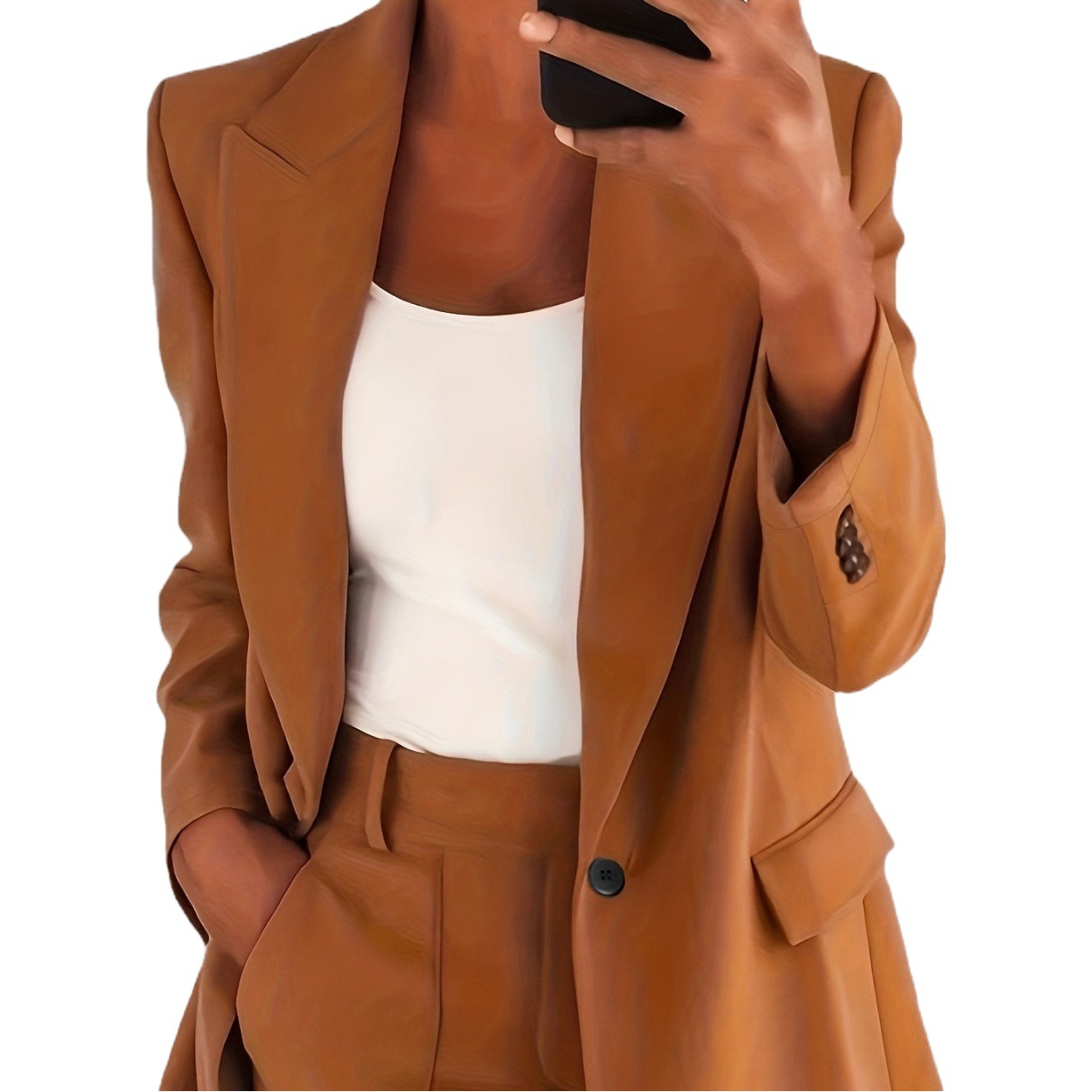 Cross-Border Amazon 2025 New Fashion Pure Color High-End Slim Lapel Cardigan Elegant Suit Jacket for Women