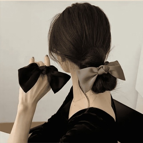 Black bow headband satin large intestine hair band high elastic autumn and winter hair tie headband streamer hair accessories