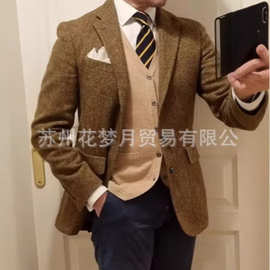 新款男士西装人字纹单外套男式婚纱休闲修身新款西装男上衣晚礼服