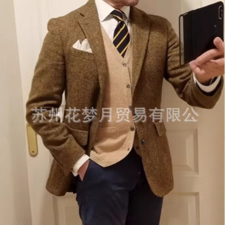 New Men's Suit Herringbone Pattern Single Jacket Men's Wedding Dress Casual Slim New Suit Men's Top Evening Dress