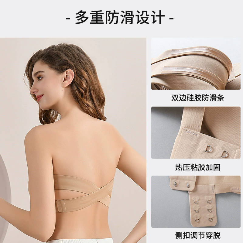 Strapless Wireless Bra Top, Removable Straps & Non-Slip Buckle, Padded Cups, S–XL