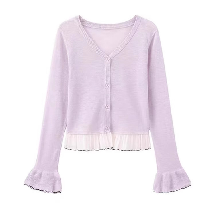 Dalong Knitted Cardigan Women's 2025 Summer New Design Lace Splicing Thin Jacket Casual Versatile Top