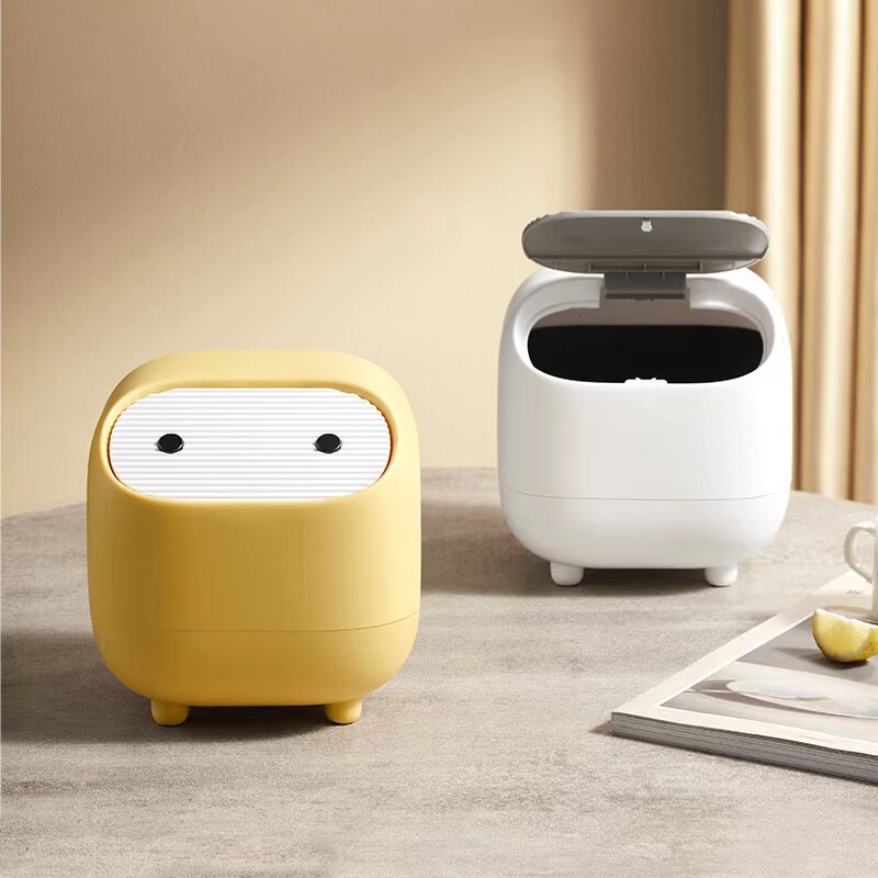 Self-designed ninja desktop small wastebasket cross-border color contrast mini cute double-layer push-type small trash can