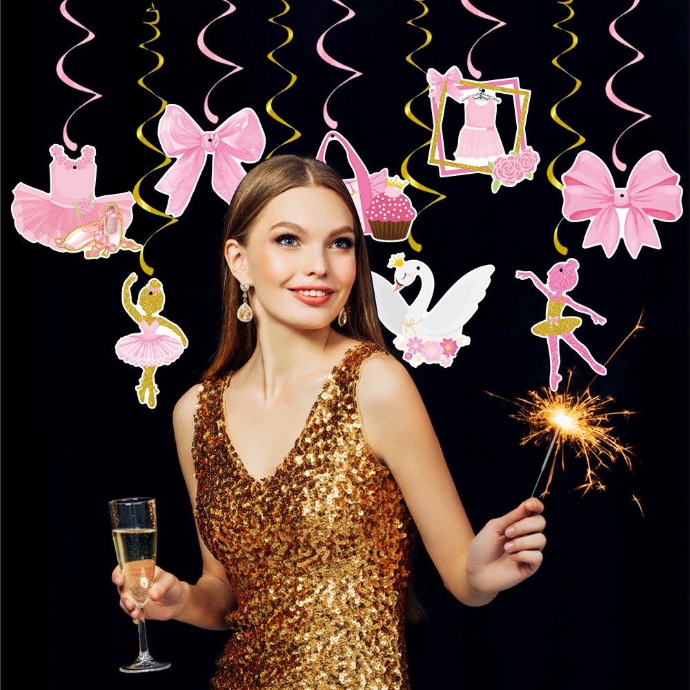 Nuevo producto transfronterizo conjunto de fiesta temática de ballet de cumpleaños fondo de fiesta de cumpleaños bandera de tracción ballet colgante en espiral