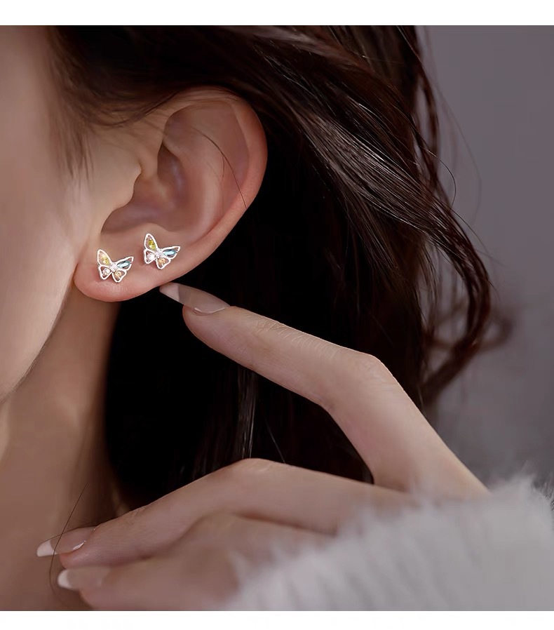 2g Weight 925 Sterling Silver Ear Needle Material Ear Studs Classification 1 Pair Quantity Daily, Street Occasion 925 Sterling Silver Material Butterfly Pattern Women's Gender Plating Design Sweet, Simple Style Style 1 Pair 925 Sterling Silver Butterfly Ear Studs 无