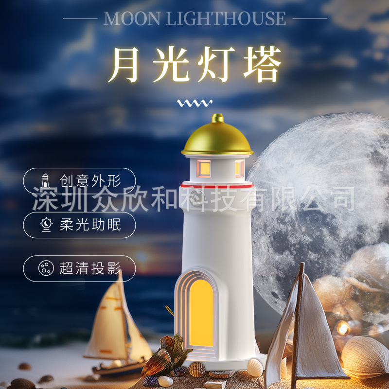 跨境月光灯塔投影灯氛围夜灯节日礼物摆件人体感应氛围灯智能台灯|undefined