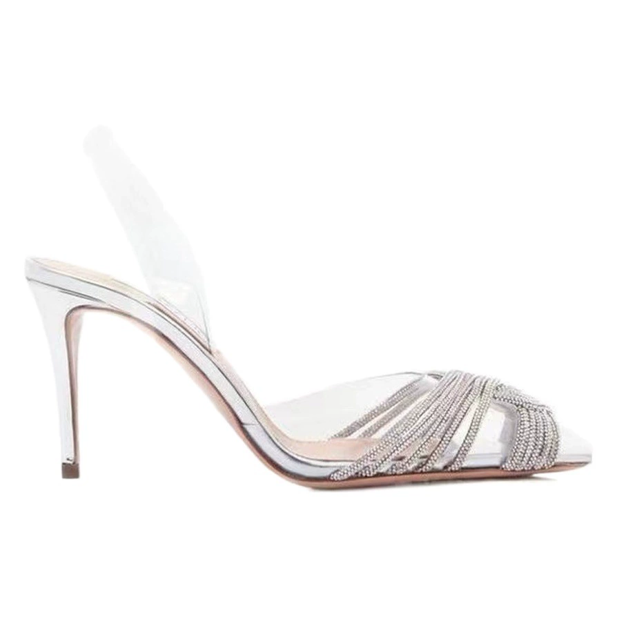 Трансграничное поколение волос Летние новые острые туфли на высоком каблуке прозрачные стразы