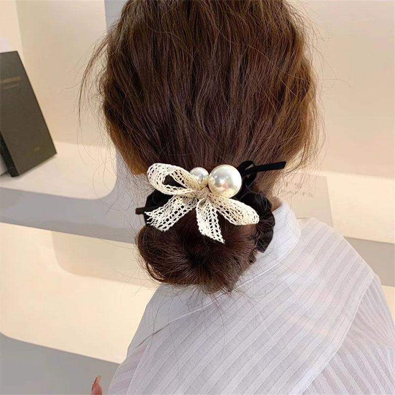 新款碎花蝴蝶结头绳时尚珍珠设计发圈高弹力百搭扎丸子头发绳皮筋