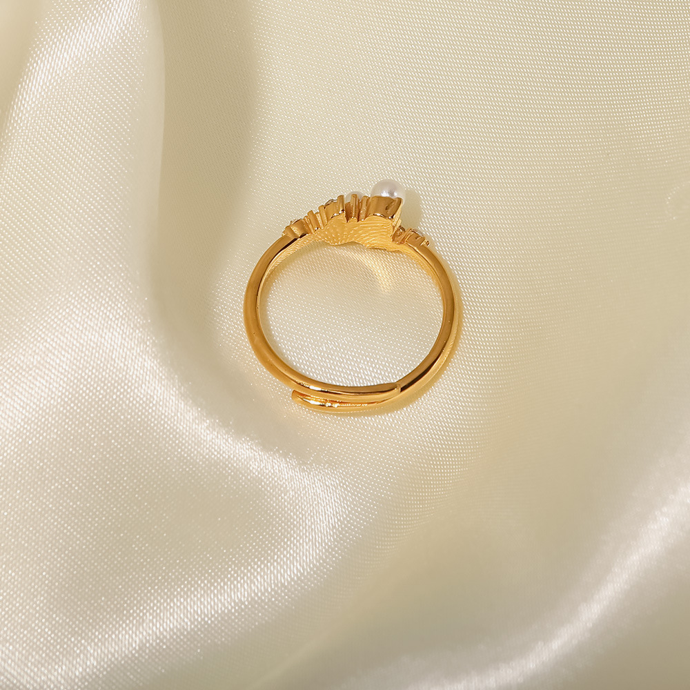 Elegant Geometric Stainless Steel Open Ring Plating Pearl Copper Rings