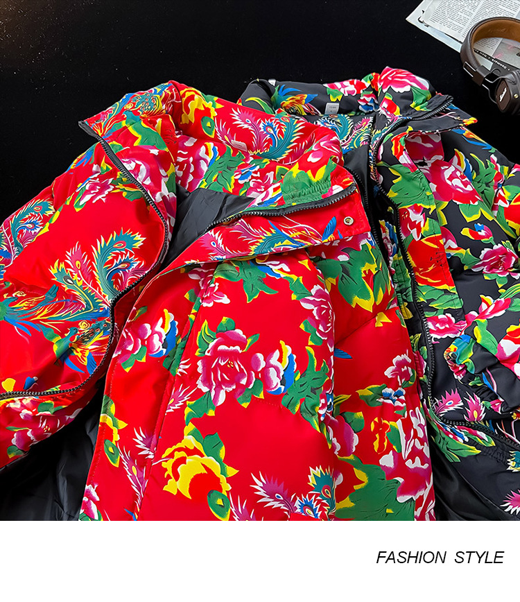 Ethnic Style Cotton Padded Jacket For Men Peony Flower Design_voghion.com