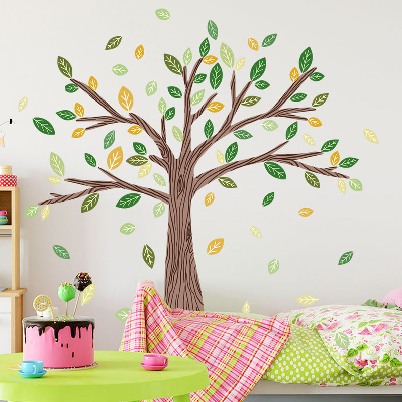 A variety of cartoon hand-painted spring, summer, autumn and winter four seasons tree leaves living room children's room home background decoration wall stickers