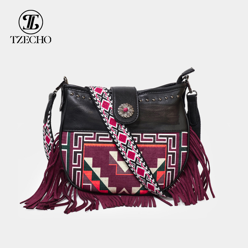 Western Bohemian Style New European and American Retro Tassel Bag Autum Women's Design Crossbody Bag Pu Spot Cross-Border