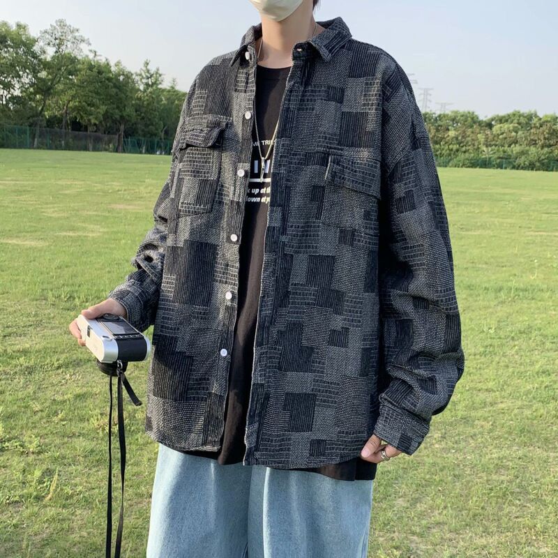 Autumn American-Style Casual Workwear Jacket for Men, Hong Kong Style Loose Denim Jacket, Japanese Style Cool Shirt Autumn American-Style Casual Workwear Jacket for Men, Hong Kong Style Loose Denim Jacket, Japanese Style Cool Shirt