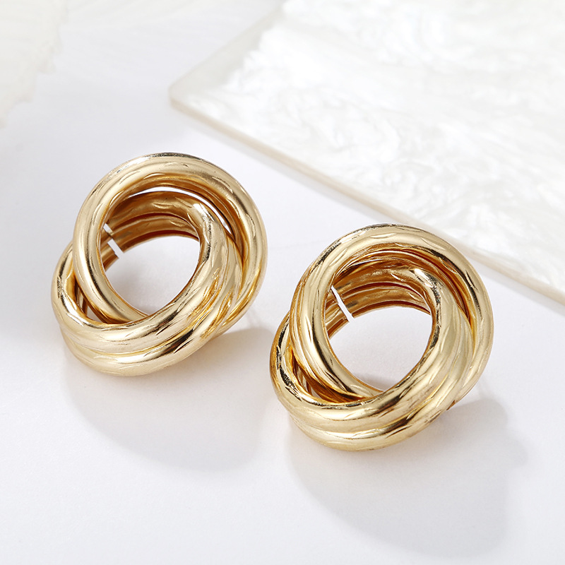 metal double circle cross twisted hollow geometric punk style earrings wholesale jewelry Nihaojewelrypicture6