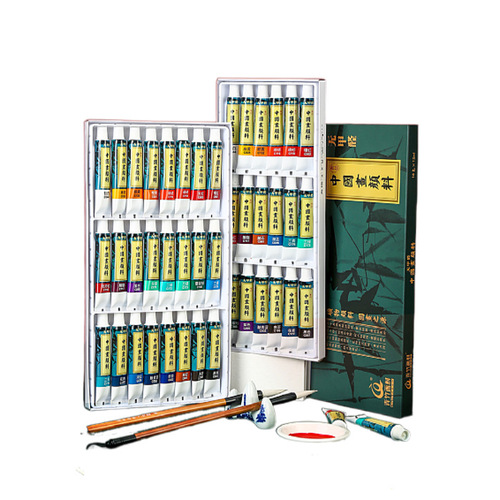 Green Bamboo Chinese Painting Pigments Beginners Primary School Students Ink Painting Materials Mineral Fine Brush Painting 12 Colors 24 Colors Children