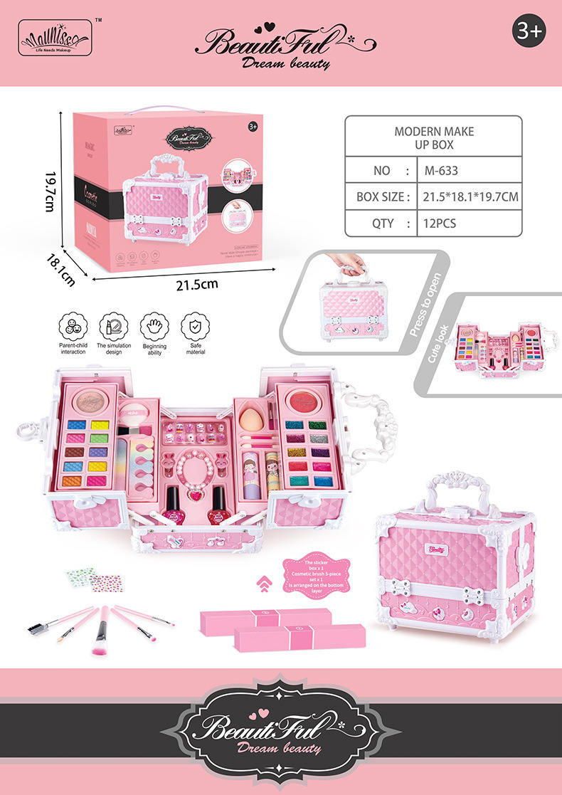 Niños y niñas transfronterizos maquillaje caja de maquillaje juegos de joyería lavable esmalte de uñas lápiz labial sombra de ojos mesa de maquillaje