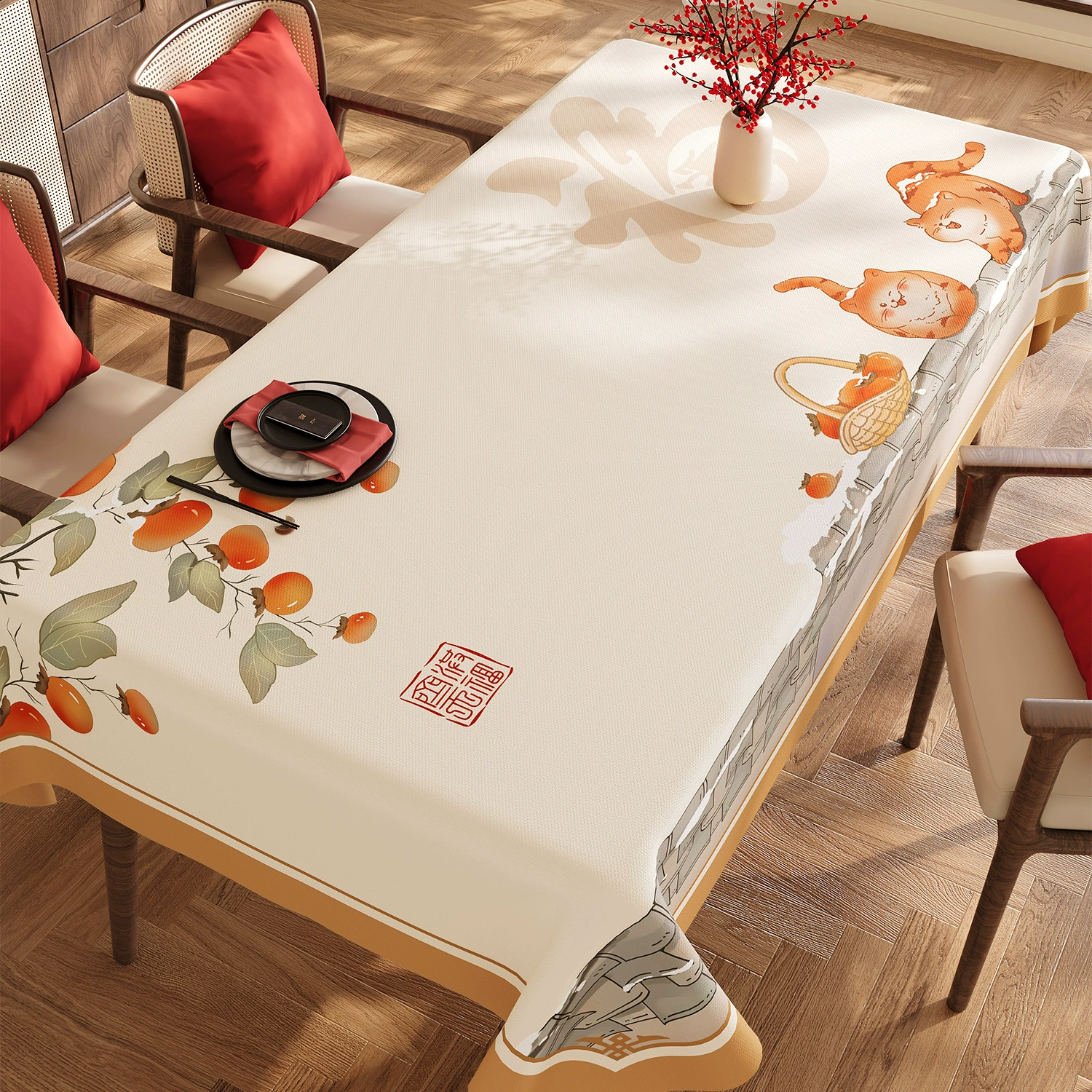 New Chinese New Year red festive atmosphere PVC waterproof and oil-proof tablecloth Spring Festival blessing Chinese coffee table tablecloth