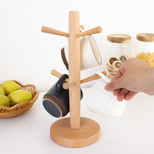 Japanese-style wooden six-claw cup holder creative beech wood cup drain rack household water cup mug storage rack