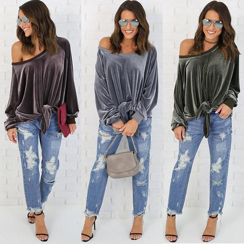 Lace lace irregular stitching backless sexy dress Sexy off-shoulder sweater T-shirt