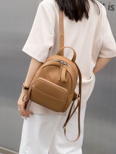 First-layer cowhide togo leather backpack for women, simple commuting travel school bag, temperament and versatile women's backpack