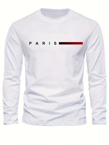 Men's Spring and Autumn Paris Alphabet Print Loose Casual Crew Neck Long Sleeve T-Shirt